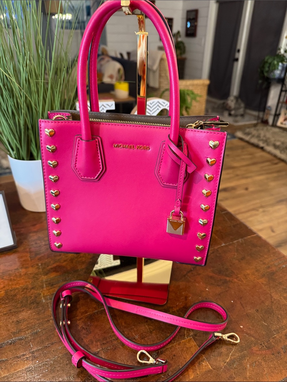 Michael Kors Studio Mercer Heart Studded Medium Messenger